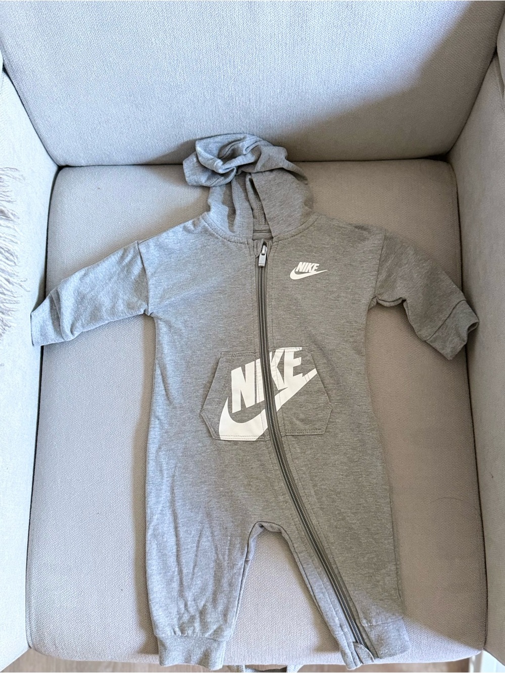 Nike Grey Hooded Baby Romper 6 month
